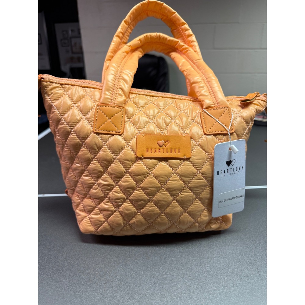 HeartLove by Charo Quilted Puffer‎ Tote Bag Orange HL2-003-WARM ORANGE New